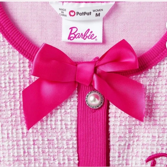 PATPAT-BARBIE || Pink Tweed Button Front Textured Dress with Bow. Sz. M - Picture 5 of 16